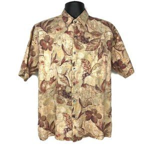 Tori Richard Hawaiian Shirt Tan Floral Print